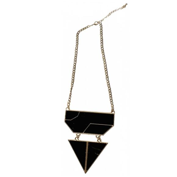 NORDSTROM REVOLVE Black Gold Geometric Triangle Pendant Statement Necklace - Picture 1 of 7